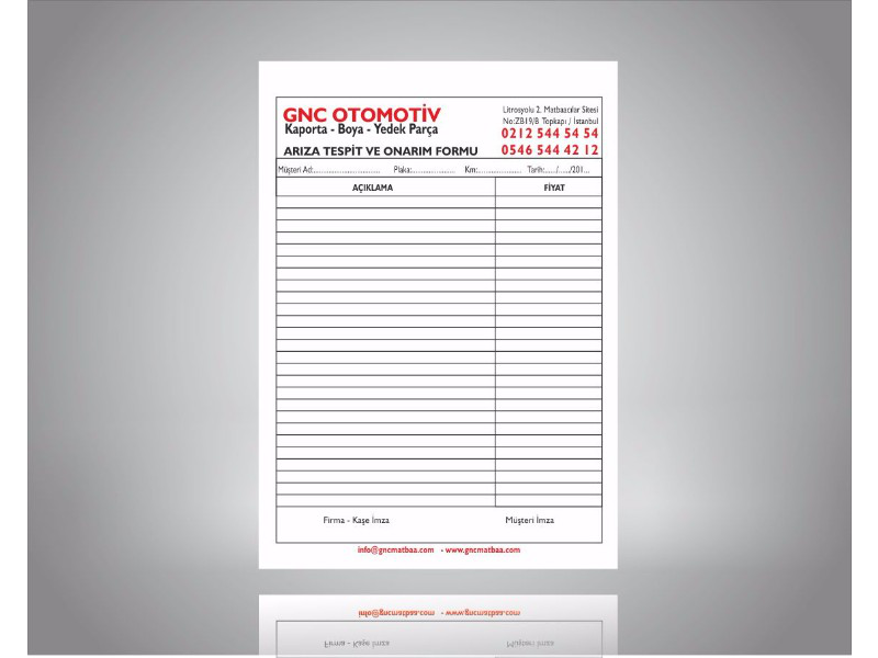 Oto Arıza Bakım Formu ARIZ-01