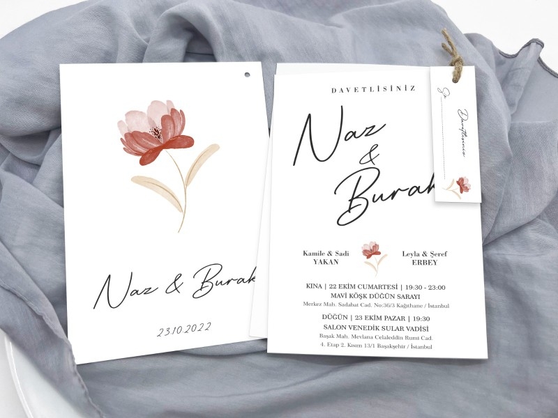 İkili İkiz Zarfsız Davetiye 12x17 IKI-14