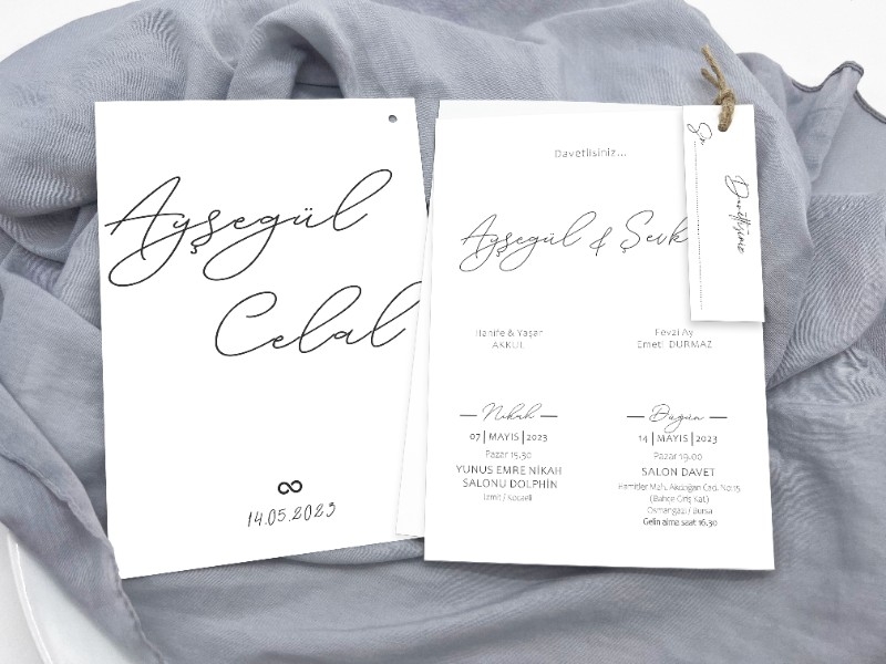 İkili İkiz Zarfsız Davetiye 12x17 IKI-02