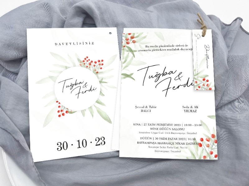 İkili İkiz Zarfsız Davetiye 12x17 IKI-09