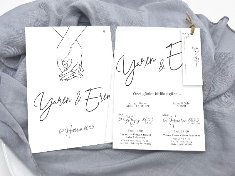 İkili İkiz Zarfsız Davetiye 12x17 IKI-10