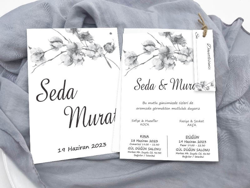 İkili İkiz Zarfsız Davetiye 12x17 IKI-04